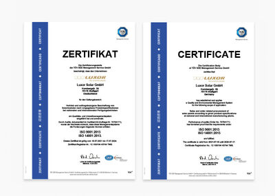 LUXOR SOLAR has successfully extended the ISO certifications, ISO 14001:2015 | ISO 9001:2015 | ISO 41005:2018...